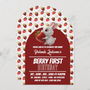 Strawberry Bunny, Berry First Birthday Invitation