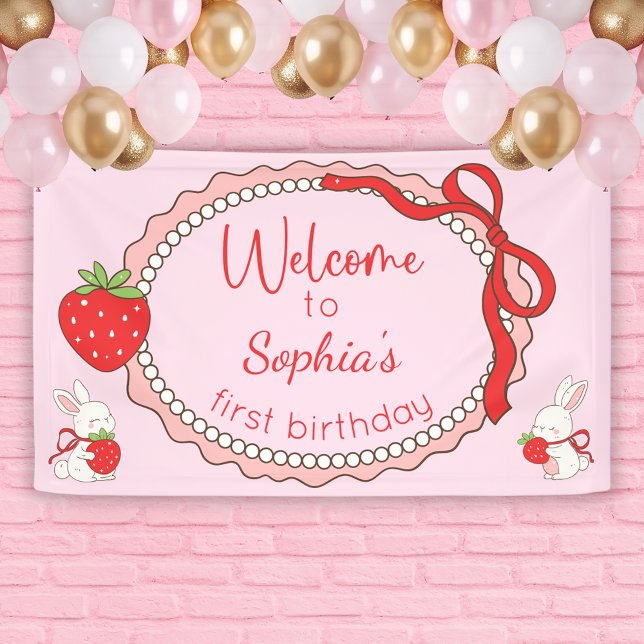 Strawberry Bunny Birthday Welcome Sign Banner (Creator Uploaded)