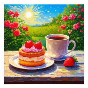 Strawberry Cake and Coffee Delight Photo Print