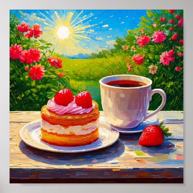 Strawberry Cake and Coffee Delight Poster (Front)