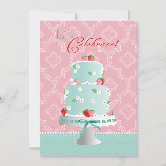Strawberry Cake Birthday Invitation (Front)