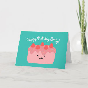 Strawberry Cake   Happy Birthday Greeting Folded Card