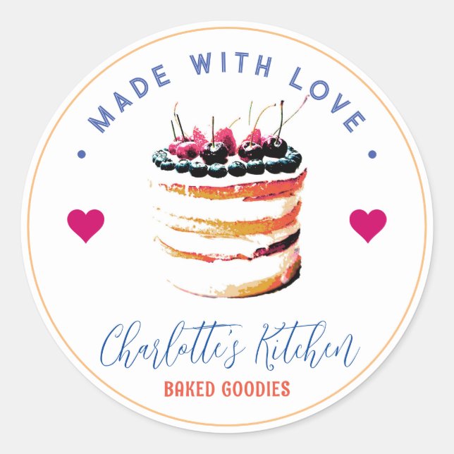 Strawberry Cake Made With Love Kitchen Bakery Classic Round Sticker (Front)