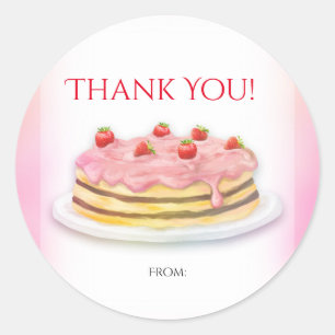 Strawberry Cake Pink Birthday Party Favour Classic Round Sticker