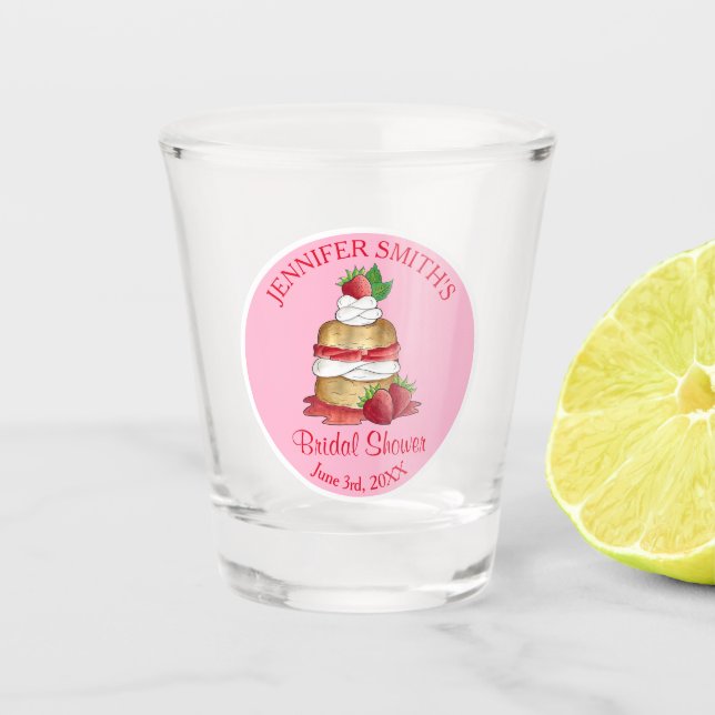 Strawberry Cake Shortcake Bridal Shower Birthday Shot Glass (Front)