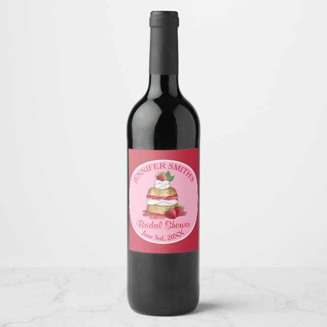 Strawberry Cake Shortcake Bridal Shower Birthday Wine Label (Front)