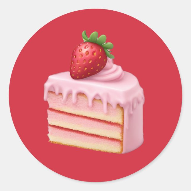Strawberry Cake Slice Emoji – Sweet Dessert Art Classic Round Sticker (Front)