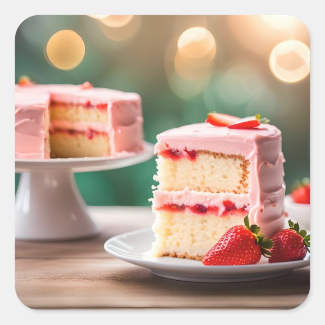 Strawberry Cake Square Sticker (Front)