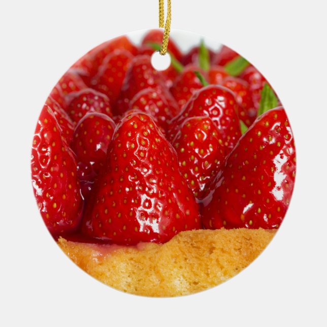 Strawberry cake with mint ceramic tree decoration (Front)