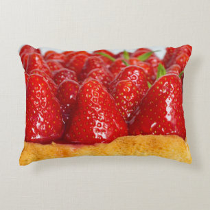 Strawberry cake with mint macro closeup decorative cushion
