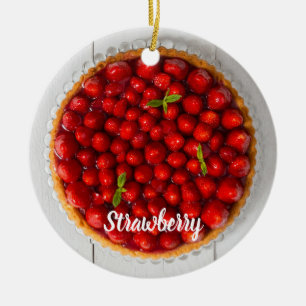 Strawberry cake with mint on white wood ceramic tree decoration