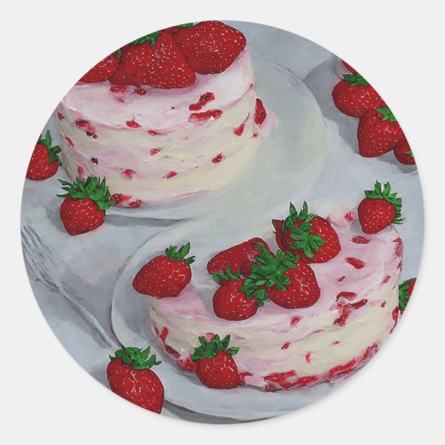 Strawberry cakes  classic round sticker (Front)