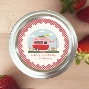 Strawberry Camper Gingham Berry Sweet Baby Shower Classic Round Sticker