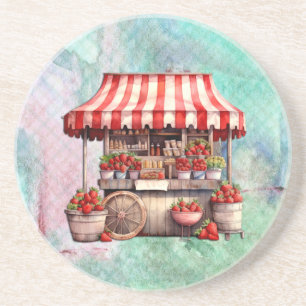 Strawberry Cart Watercolor Coaster