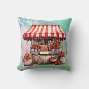 Strawberry Cart Watercolor  Cushion
