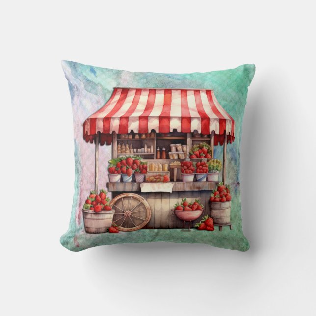 Strawberry Cart Watercolor  Cushion (Front)