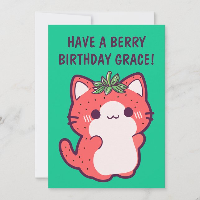 STRAWBERRY CAT BIRTHDAY CARD (Front)
