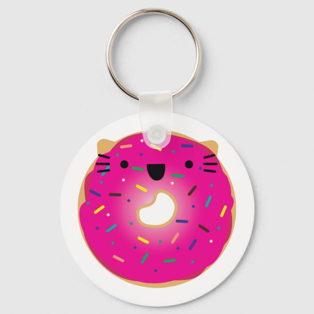 Strawberry Cat Doughnut Keychain (Front)