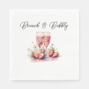 Strawberry Champagne Floral Bridal Shower Paper Napkin