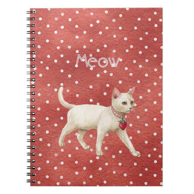 Strawberry Charm White Cat Notebook (Front)