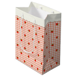 Strawberry & Check (Orange) Medium Paper Bag