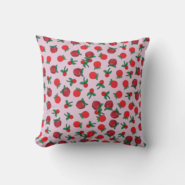 Strawberry, Cherry and Apple Pattern Throw Pillow (Front)