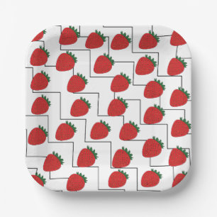 Strawberry Chevron Stripes Party Paper Plate