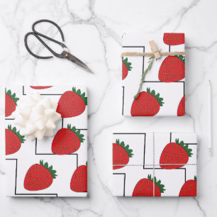Strawberry Chevron Stripes Wrapping Paper Sheet