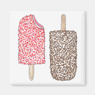Strawberry Chocolate Ice Cream Popsicles Kitchen Magnet