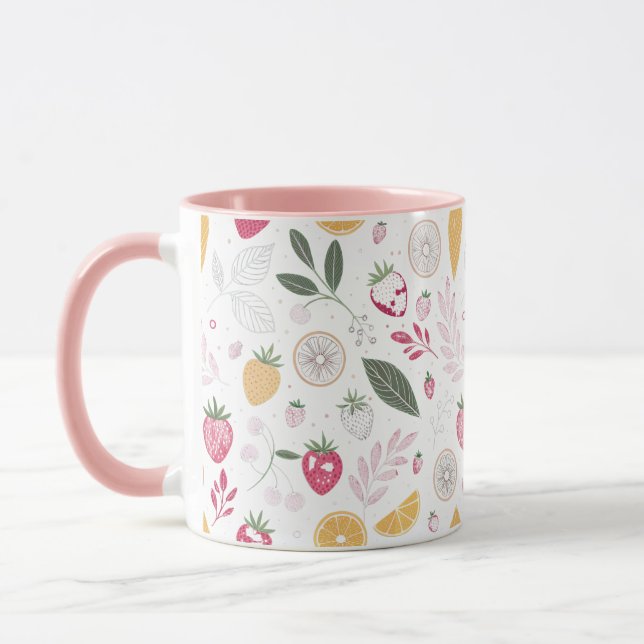 Strawberry Citrus Botanical Pattern – 11 oz Combo  Mug (Left)