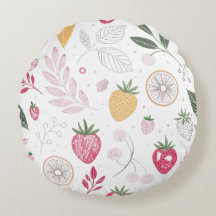 Strawberry Citrus Fruit Round Pillow