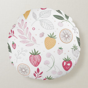 Strawberry Citrus Fruit Round Pillow