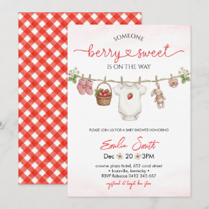 Strawberry clothesline Girl Baby shower Invitation