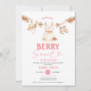 Strawberry Clothesline Sweet Baby Shower Invitation