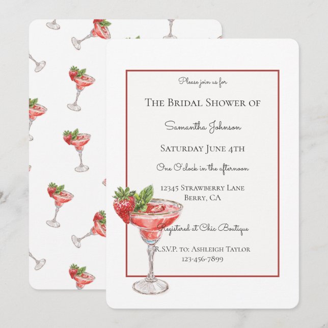 Strawberry Cocktail Drinks Bridal Shower Invitation (Front/Back)