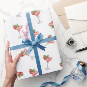 Strawberry Cocktail Drinks Bridal Shower Wrapping Paper