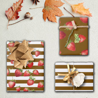 Strawberry Cocoa Stripes Wrapping Paper Sheet