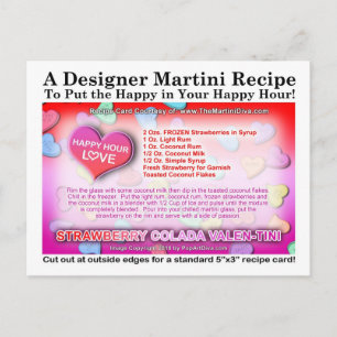 Strawberry Colada Valentine's Day Martini Recipe Holiday Postcard