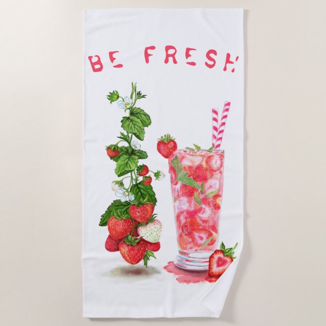 Strawberry Cool Drink Fruits Beach Towel (Front)