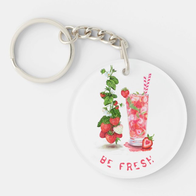 Strawberry Cool Drink Fruits Keychain Gift (Front)