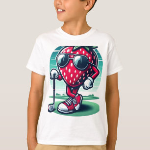 Strawberry Cool Golfer! - Cartoon Strawberry Golf T-Shirt