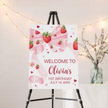 Strawberry Coquette Birthday Party Welcome Sign