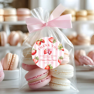 Strawberry Coquette Bow Baby Shower Favor Gift Classic Round Sticker