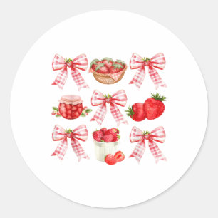 Strawberry Coquette Bow Strawberries Festival Girl Classic Round Sticker