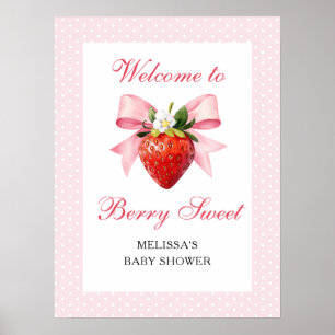 Strawberry Coquette Pink Baby Shower Welcome Poster