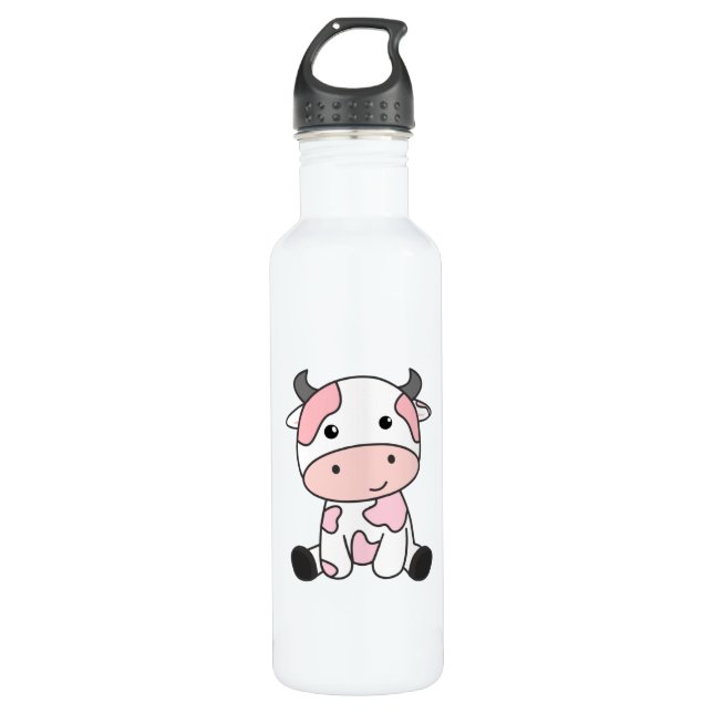 Strawberry Cow Cute Pink Strawberry Cow Kawaii 710 Ml Water Bottle (Front)