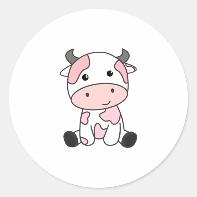 Strawberry Cow Cute Pink Strawberry Cow Kawaii Classic Round Sticker (Front)