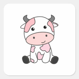 Strawberry Cow Cute Pink Strawberry Cow Kawaii Square Sticker