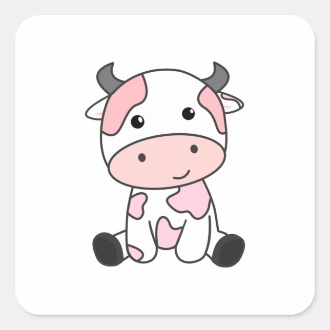 Strawberry Cow Cute Pink Strawberry Cow Kawaii Square Sticker (Front)