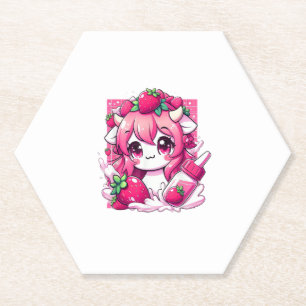 Strawberry Cow Kawaii Anime Strawberry Milk _1 Paper Coaster